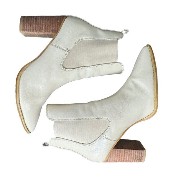 Mi.iM Esmee Chelsea Boot Size 8.5 Off White Stacked Heel Pointed Toe Bootie - Picture 3 of 15